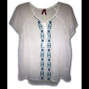 Sheer white embroidered blouse